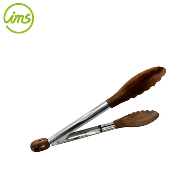 9”SS Acacia Wooden Tongs